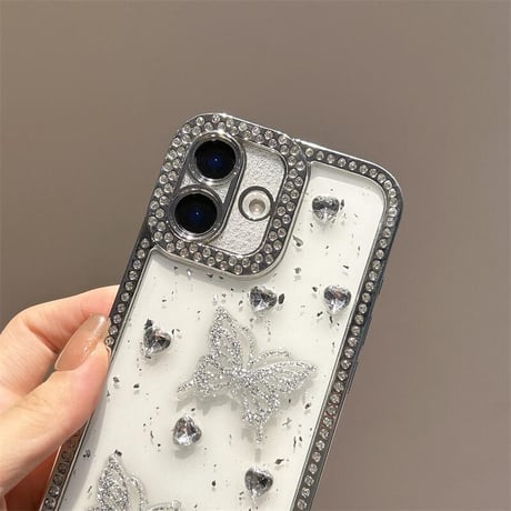 CUTECASEダイヤデコ iPhone16pro/17Promaxケース 蝶々 ジュエリー iPhone15pro/14/13promaxカバー 可愛い 大人ガーリーに人気CM5563