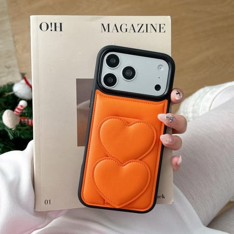 CUTECASE ハートスタンドベルト一体 iPhone17Promaxケース 革製 iPhone17/16/15ケース 高品質 ピンク/オレンジ 高機能CM6066