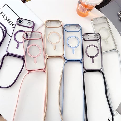CUTECASE ショルダーストラップ付 iPhone17Pro/17ケース メタルライン MagSafe対応 iPhone17ProMax/Airカバー カメラ保護 軽量 シンプル風CM5728