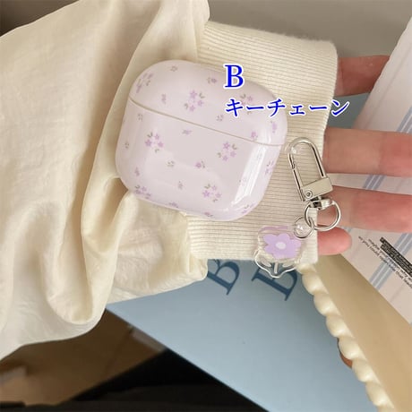 CUTECASEパープル Airpods4ケース 花柄 Airpods3/Pro2ケース airpodspro2カバー キーチェーン付 ギフトにおすすめCM5268