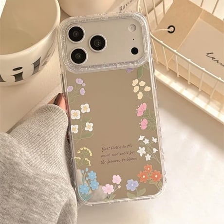 CUTECASE 花柄ミラー iPhone17pro/17カバー リボンキーホルダー iPhone16/15proケース 可愛い 女子力高いCM6157
