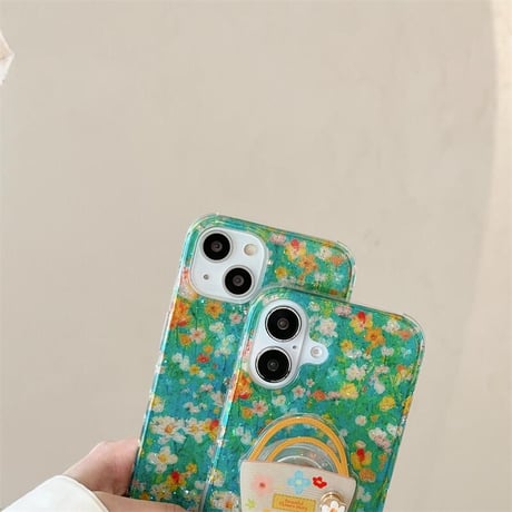 CUTECASE春に向け iPhone16pro/16ケース 花柄 花かごグリップ iphone15pro/14/13proカバー 大人可愛い 大人可愛いCM5186