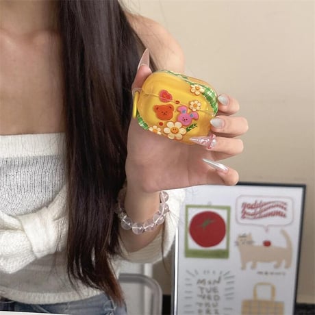 CUTECASE韓国風 Airpods第四世代ケース 笑顔花/クマ AirpodsPro2ケース airpods3カバー リング付き お揃い Gift CM5338