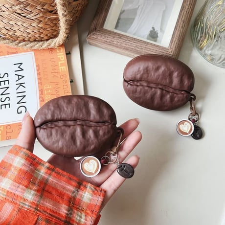 CUTECASEコーヒー豆 Airpods Pro3ケース キーホルダ付き Airpods 4/3カバーケース AirpodsPro2/1 かわいい ギフトにおすすめ CM6391