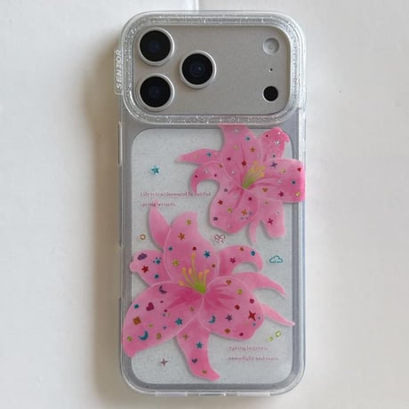 CUTECASE キラキラピンク花iPhone17Promaxケース 透明感 iPhone16promax/15pro/14ケース 女子力高い 可愛いCM6188