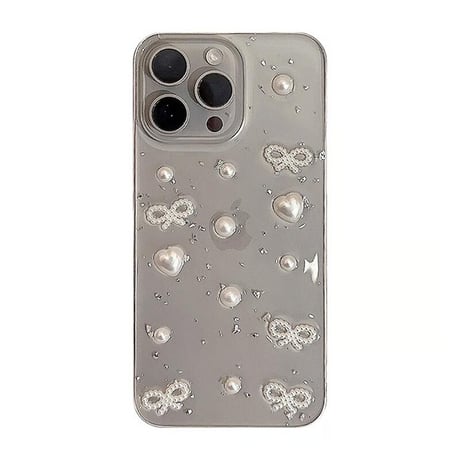 CUTECASEリボン/ハート iPhone16/15proケース クリア iPhone14/13pro/12ケース 大人可愛い 黄ばまないCM4693