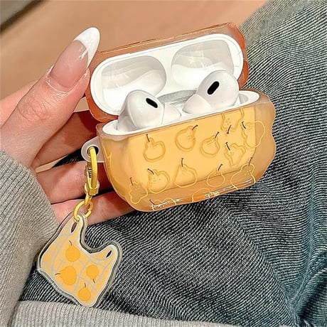 CUTECASE梨柄 Airpods 4ケース キーチェーン付 Airpods3/Pro2ケース airpodsproカバー 大人可愛い うねうね CM5254