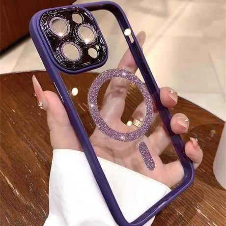 CUTECASEキラキラカメラカバー iPhone15/15proケース MagSafe お洒落iphone14/13/12proケース 女子力アップ 黄ばまないクリアケースCM3756