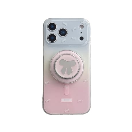 CUTECASE リボンミラーグリップ iPhone17Pro/17ケース MagSafe対応 iPhone17ProMax/16Pro/15ケース グラデーションカラーCM6270
