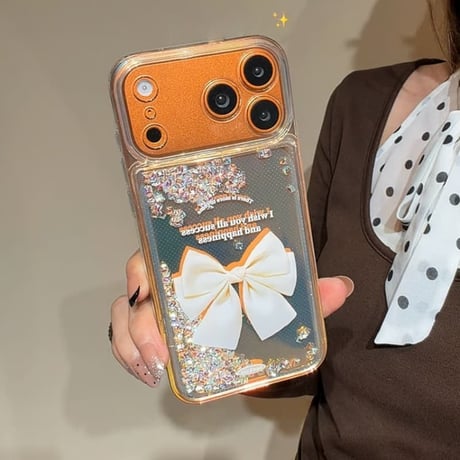 CUTECASE 動くダイヤ入り iPhone17Promaxケース リボン柄 アイフォン16/15promax/14/13/12/11カバー 女子力高い ギフトにおすすめCM5772
