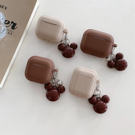 CUTECASEベージュ/ブラウン Airpods4ケース 可愛いホルダー付 Airpodspro2カバー Airpods3/2 充電口カバー付 指紋防止 シリコン CM5283