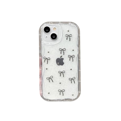 CUTECASE立体リボン iPhone15/15proケース うねうね ラメ入り iPhone14/13pro/12proケース キラキラクリアケースCM4436