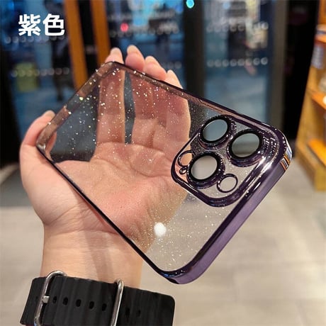 CUTECASE iPhone15/15proケース オシャレキラキラ アイフォン14/13カバー レンズフイルム一体型 ラメ入り CM3466