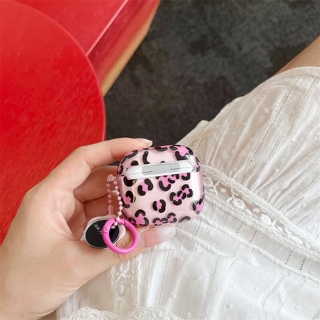 CUTECASEアニマル柄 Airpods4ケース ヒョウ柄 Airpodspro2カバー Airpods3/2 キーチェーン付 可愛すぎ CM5592