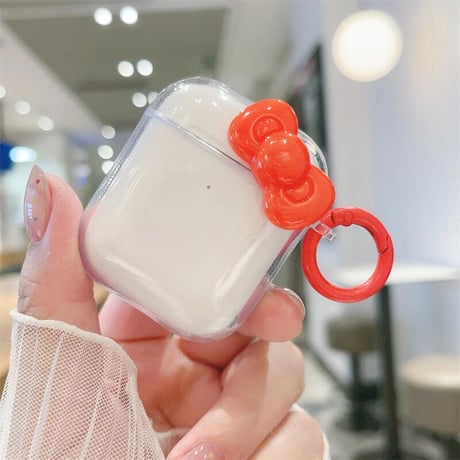 CUTECASE レッドリボン Airpods4ケース 透明 AirpodsPro2ケース airpods3/2クリアケース リング付き ギフトにおすすめCM5426