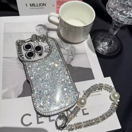 CUTECASE ジュエリーリボンiPhone17Promaxケース キラキラグリッター iPhone16Pro/15Proきれいめコーデ iPhone13/12Pro 女子力高い CM4879