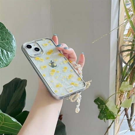 CUTECASE黄色薔薇柄 iPhone15/15proケース ストラップ付 iPhone14/13pro/12promaxケース かわいい きれいCM4471