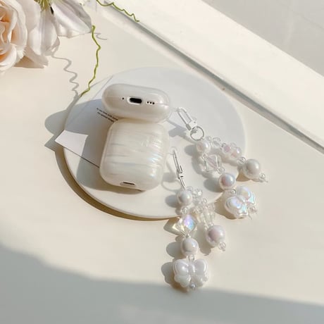 CUTECASE キラキラ感シェル柄 Airpods Pro3ケース リボンキーホルダー Airpods 4/3カバー AirpodsPro2/1 大人可愛い きれいCM6312