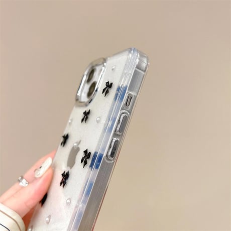 CUTECASE金属リボン iPhone15/15proケース パール iPhone14/13pro/12クリアケース かわいい 女子力高いCM4440