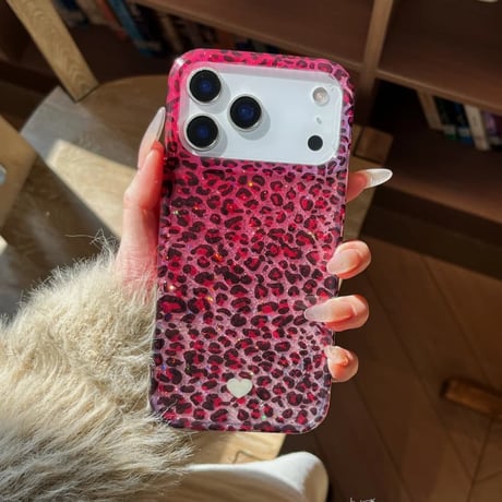 CUTECASE キラキラヒョウ柄 iPhone17/17Proケース きれいラメ iPhone17Promax/16Pro/15カバー 白ハート柄 ガールズに人気 CM5966