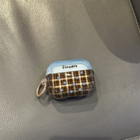 CUTECASE 韓国っぽい Airpods Pro3ケース 花柄 熊ストラップ付 Airpods4/3ケース AirpodsPro2/Pro1カバー チェック柄 ギフトにおすすめ CM5838