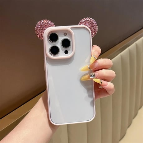 CUTECASE ダイヤ耳付 iPhone16Pro/17ケース キラキラストラップ付 iPhone15promax/14pro/13カバー 透明 可愛すぎCM5619