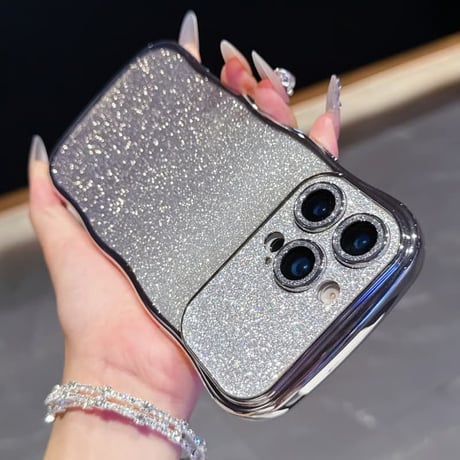 CUTECASEうねうね iPhone17/17Proケース キラキラレンズフイルム付 ラメ iPhone17ProMax/Air/16ケース きれい 落下防止CM5809