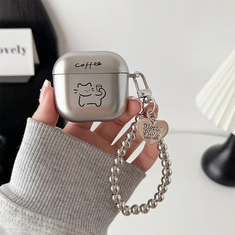 CUTECASE メッキ AirpodsPro3ケース 高級感シルバー Airpods4/3カバー AirpodsPro第2/1世代 ビーズストラップ ギフトにおすすめCM6362