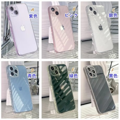CUTECASE【iPhone15対応】ラメ入り枠 iphone14/13/12promaxカバー キラキラ シンプル オシャレカメラレンズカバー 全面保護 高品質 薄型 黄ばまないCM1877