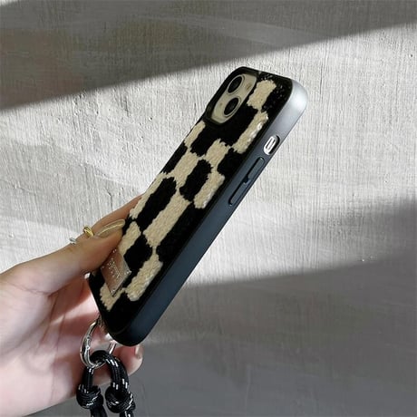CUTECASE秋冬 iphone16pro/16ケース ストラップ付 チェック柄 iphone14pro/13pro/12/11カバー 柔らかい 頑丈 刺繡入り CM4663