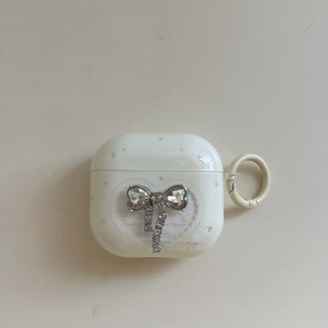 CUTECASE ダイヤリボン AirPodsPro3ケース 上品 Airpods4/3ケース AirpodsPro2/Pro1カバー 淡色系 リング付 可愛い 高級感 CM5953