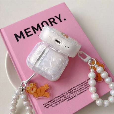 CUTECASE可愛いクマちゃん Airpods4ケース シェル柄 airpods3/2ケース AirpodsPro2/1カバー バックチャーム付き ギフトにおすすめCM5420