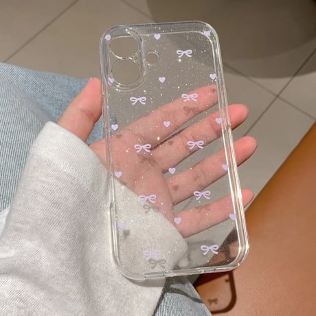 CUTECASE iPhone17Promaxケースキラキラリボン柄ラメ入り アイフォン17pro/Air/16Pro/15カバー ガールズに人気 ソフトケースCM5782