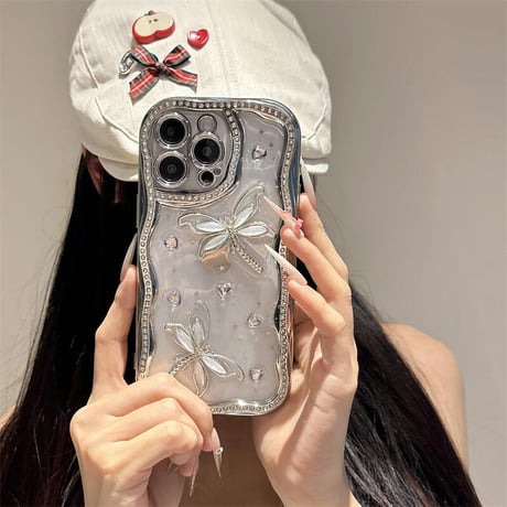 CUTECASEトンボ iPhone16pro/16カバー ダイヤ iPhone15pro/14promax/13ケース ジュエリーデコ 上品 大人可愛い CM5331