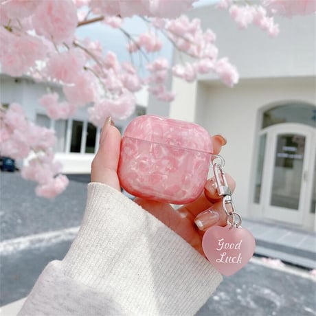 CUTECASE桜ピンクシェル柄 Airpods 4ケース Airpods3/Pro2ケース airpodsproカバー 可愛いキーチェーン付 女子力高い CM5147