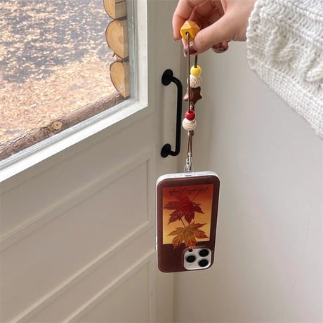 CUTECASE紅葉 iphone16/16proカバー オシャレストラップ iphone15pro/14/13ケース 秋冬に流行る CM4968
