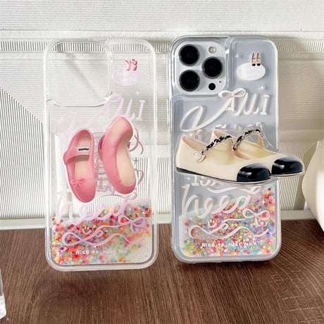 CUTECASE靴グリップ付 iPhone15Pro/15ケース 動くグリッター入り アイフォン14promax/13/12ケース キラキラ 女子力アップCM4438