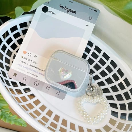 CUTECASEミラー Airpodspro2/pro1ケース パールハートチャーム付き Airpods3/2カバー 可愛い ギフトに最適CM4478