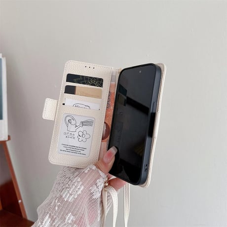 CUTECASE 手帳型 アイフォン16pro/15ケース ストラップ付 革製 iPhone14promax/13/12カバー カード収納 スタンド付CM4462