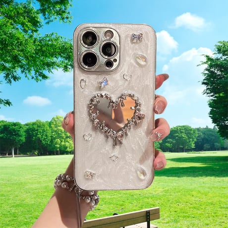 CUTECASE ハートミラー iPhone15pro/16ケース ジュエリー おしゃれ iPhone14pro/13/12proカバー 女子力高い CM4601