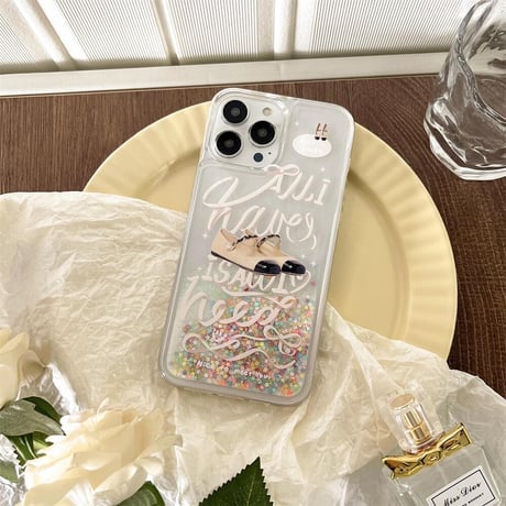 CUTECASE靴グリップ付 iPhone15Pro/15ケース 動くグリッター入り アイフォン14promax/13/12ケース キラキラ 女子力アップCM4438