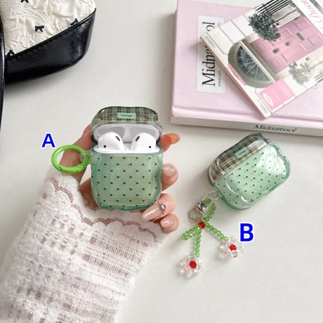 CUTECASE 薄荷緑 Airpods Pro3ケース ハート柄 うねうね Airpods4/3カバー pro2/pro1 リング/キーホルダー 大人可愛い CM6251