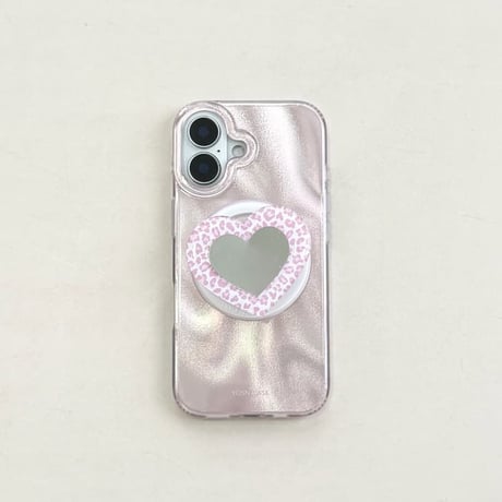CUTECASE 豹柄ハート型ミラーグリップiPhone17Promaxケース MagSafe対応 iPhone17Pro/16/15ケース 光沢感 オシャレ CM6332