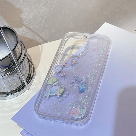 CUTECASE液体ラメ iPhone16pro/16ケース 動くヒトデ/シェル iPhone15pro/14/13promaxカバー 可愛い ギフトにおすすめ 夏に人気CM5481