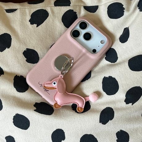CUTECASE 犬ちゃんリング付 iPhone17Pro/17ケース 高級感 レザー製 iPhone17promax/16pro/15カバー 上品 便利 可愛い スタンド CM5932