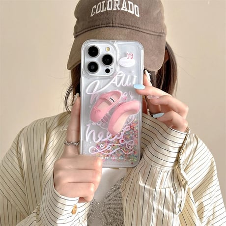CUTECASE靴グリップ付 iPhone15Pro/15ケース 動くグリッター入り アイフォン14promax/13/12ケース キラキラ 女子力アップCM4438