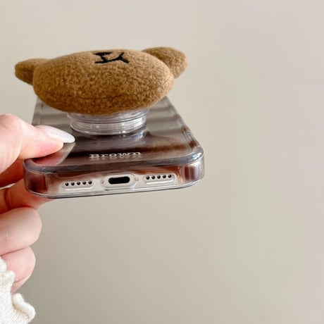 CUTECASE 熊グリップ iPhone17/17Proケース シック縞模様 アイフォン16ProMax/15Pro/14カバー スタンド機能 可愛いCM5912