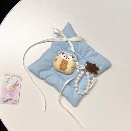 CUTECASEクマちゃん Airpods第4世代ケース キラキラストラップ付 Airpods3/Pro2ケース airpodsproカバー 大人可愛い 丈夫CM5157
