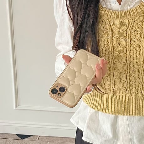CUTECASE ダウンジャケット風 iPhone17Promaxケース キルティングハート iPhone17Pro/16Pro/15Proケース 耐衝撃 お洒落 CM5767