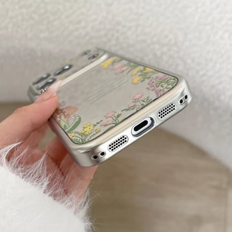 CUTECASE 草花柄 ミラー iPhone17Pro/17ケース 頑丈 iPhone17Promax/16Pro/15ケース カメラカバー付 ガーリーファッションCM6174